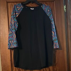 LuLaRoe Trendy Black Dress with Colorful Patterned Sleeves